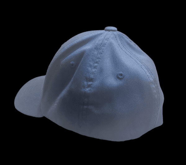 A light blue hat is shown on a black background.