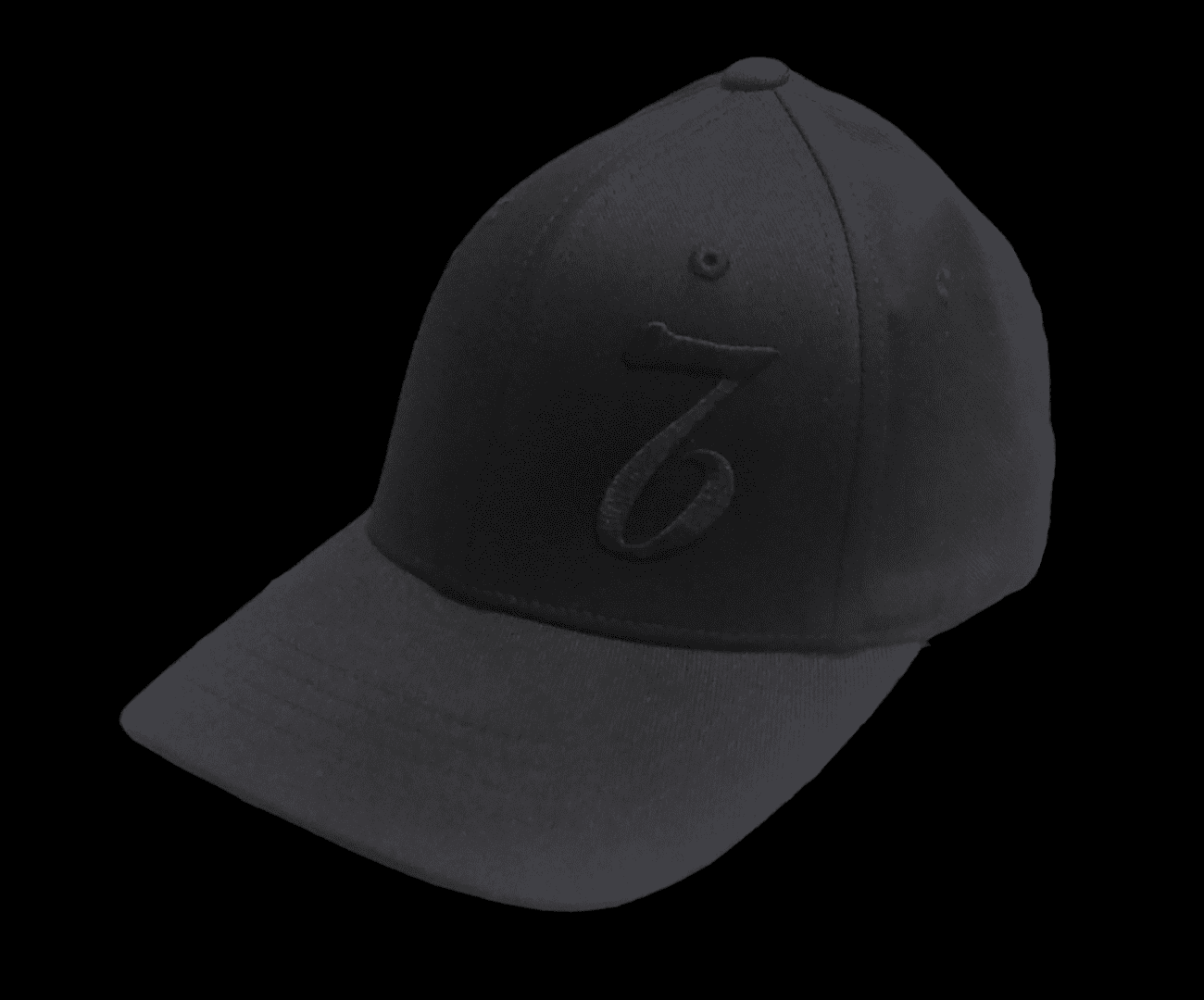 A black hat with the letter c on it.