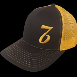 A black and yellow hat with the letter z on it.