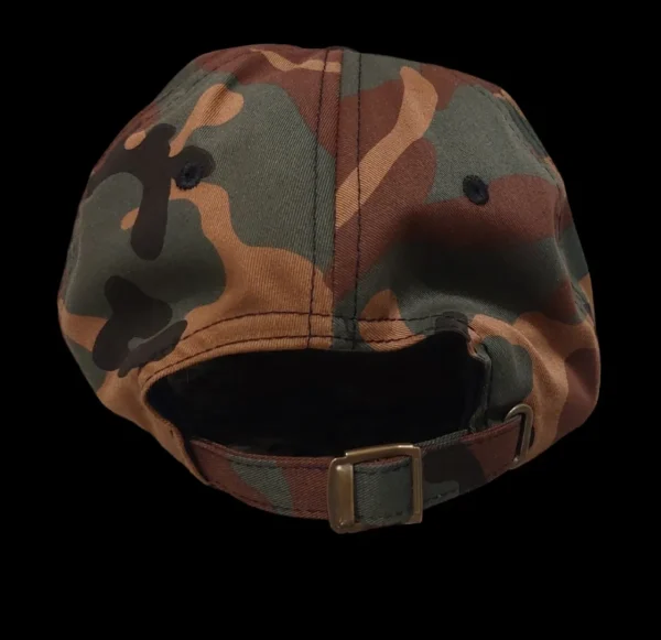 A close up of the back of a hat